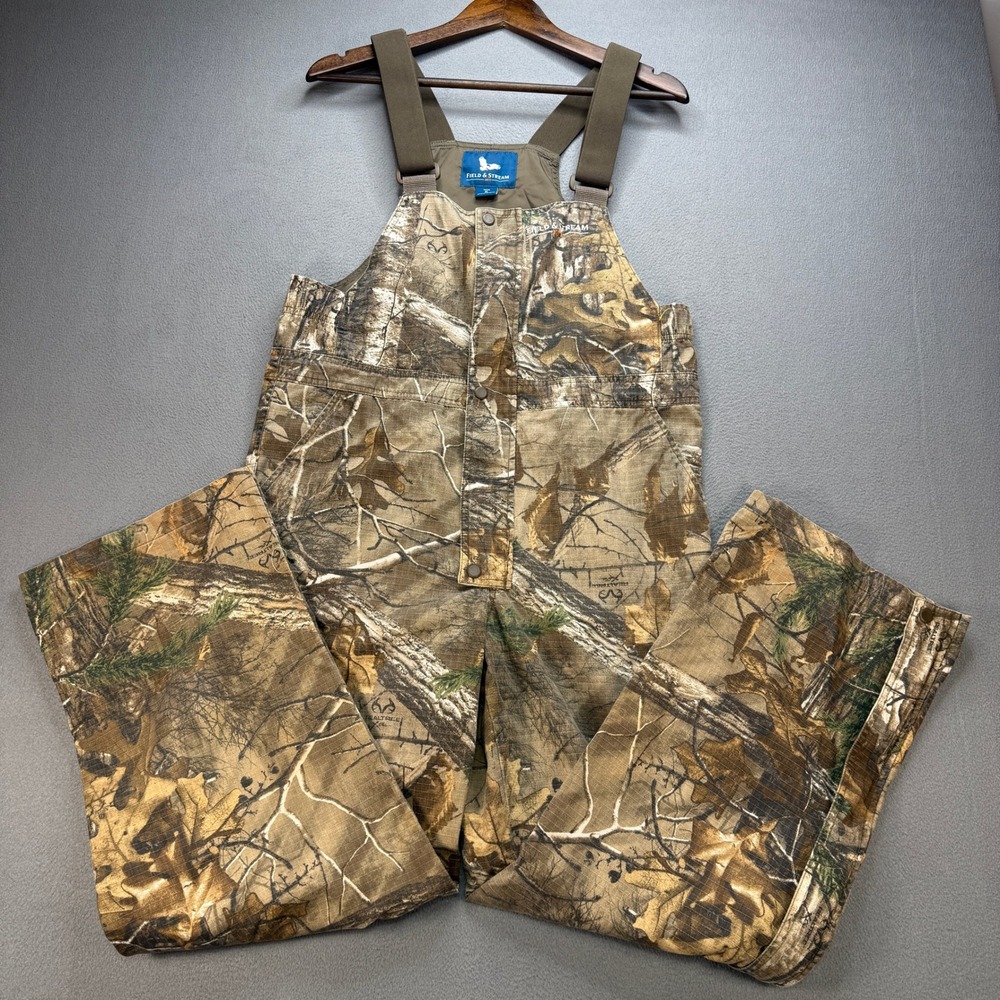 Field & Stream Realtree Camo Hunting Bib Overalls Relaxed Youth XL Brown Ripstop